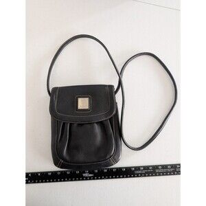 Tignanello Black Pebbled Small Shoulder Bag with Logo Plaque